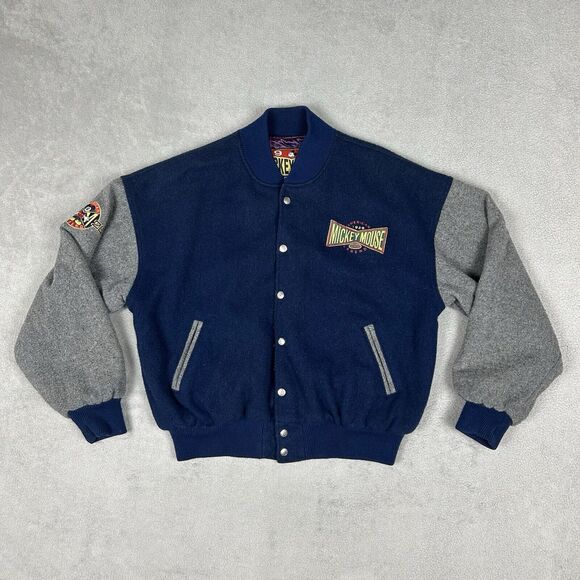 Vintage 90s Walt Disney Wool Varsity Bomber Jacket Mickey Lined Adult Large 1928